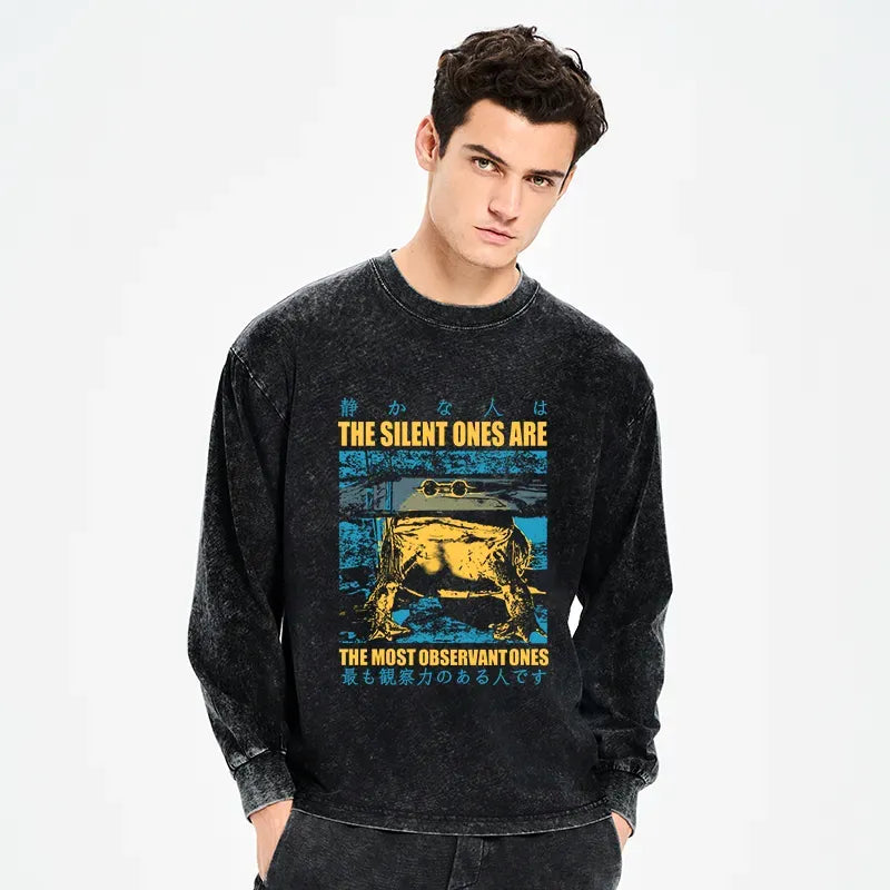 Kyoto-Lion Silent Frog Japanese Washed Long Sleeve T-Shirt