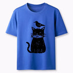 Kyoto-Lion Black Cat With Fish And Bird Classic T-Shirt