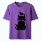 Kyoto-Lion Black Cat With Fish And Bird Classic T-Shirt