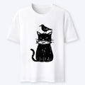 Japanese Vintage Black Cat Fish Bird T-Shirt