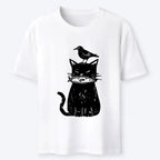 Japanese Vintage Black Cat Fish Bird T-Shirt