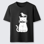 Japanese Vintage Black Cat Fish Bird T-Shirt