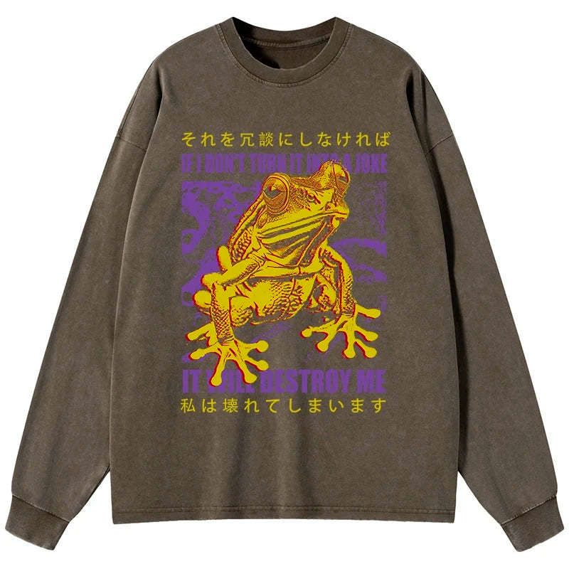 Best Seller Funny Frog Emotional Breakdown Washed Long Sleeve T-Shirt