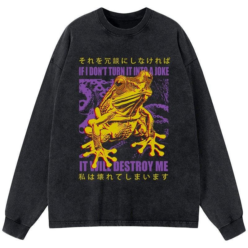 Kyoto-Lion A Frog Prone To Emotional Breakdown Washed Long Sleeve T-Shirt