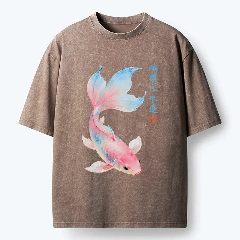 Kyoto-Lion Koi Fish Dreamy Hues Washed T-Shirt