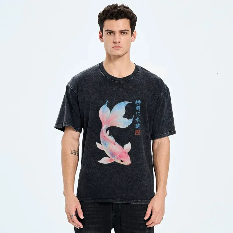 japanese koi fish washed t-shirt