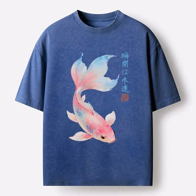 Kyoto-Lion Koi Fish Dreamy Hues Washed T-Shirt