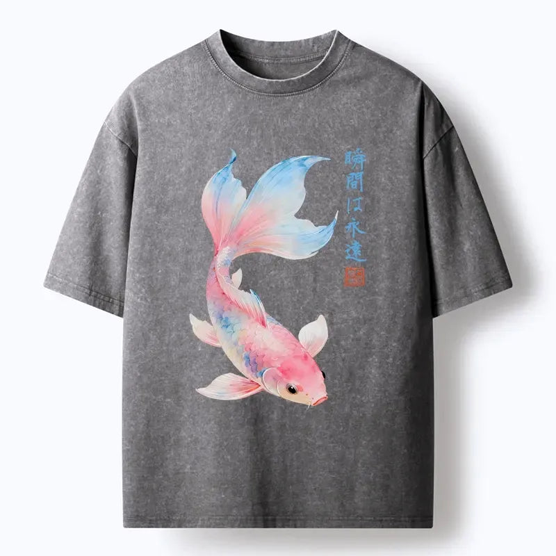 Kyoto-Lion Koi Fish Dreamy Hues Washed T-Shirt