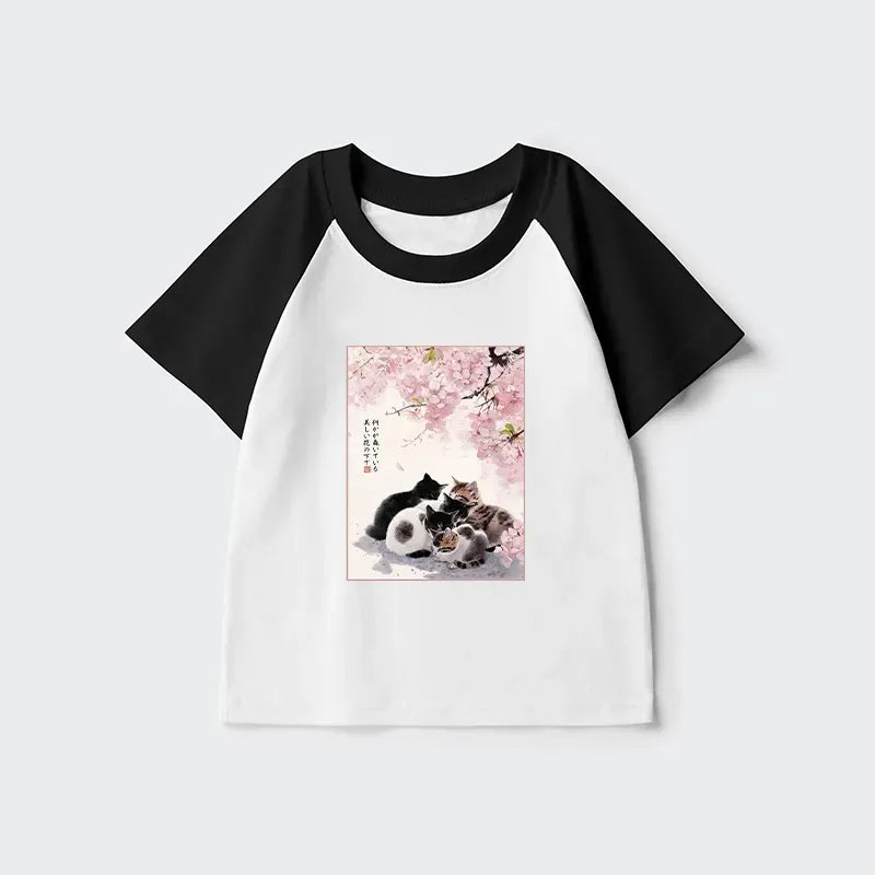 Kyoto Lion Sakura Garden Kids T-shirt for Spring