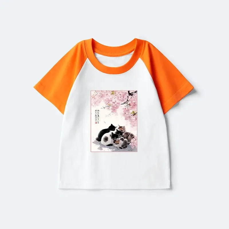 Cute Cats Sakura Garden Kids Raglan T-shirt on Sale