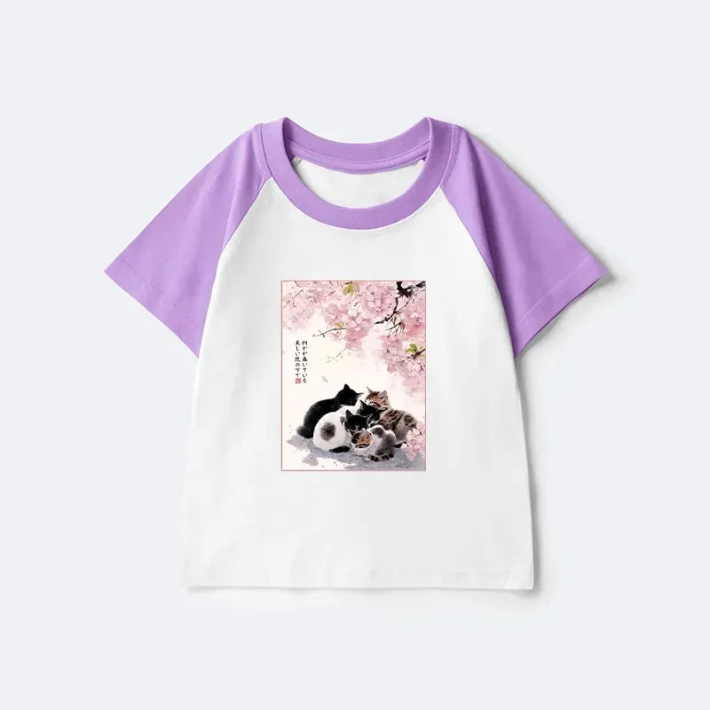 Cute Cats Sakura Garden Kids Raglan T-shirt on Sale