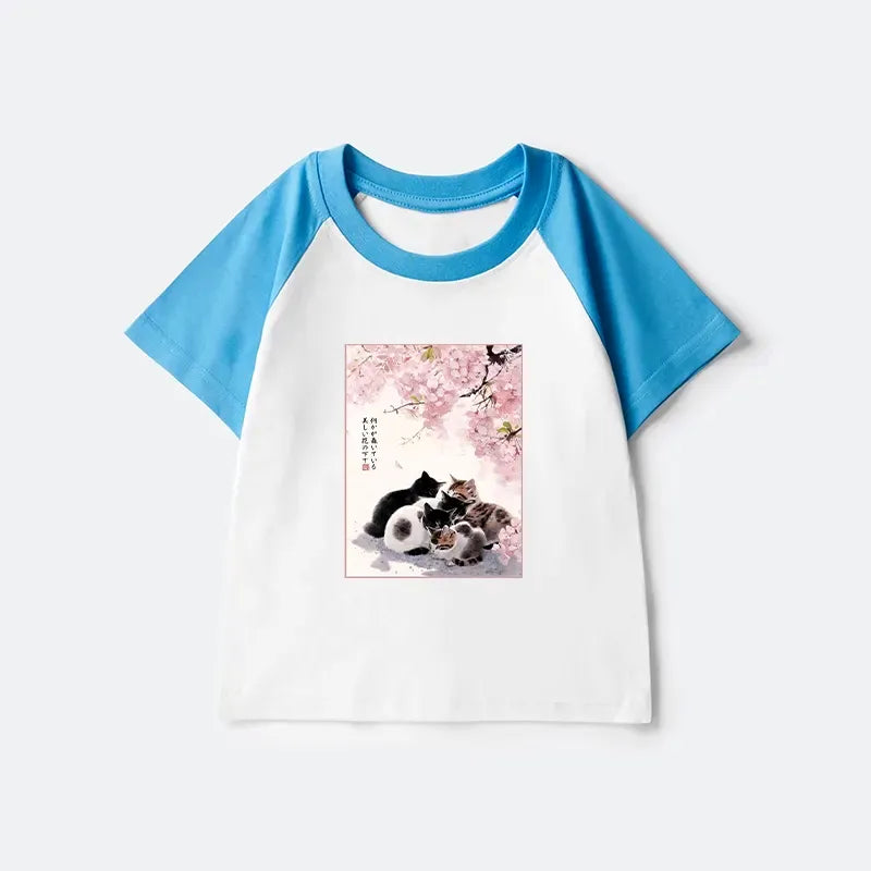 Kyoto Lion Sakura Garden Kids T-shirt for Spring