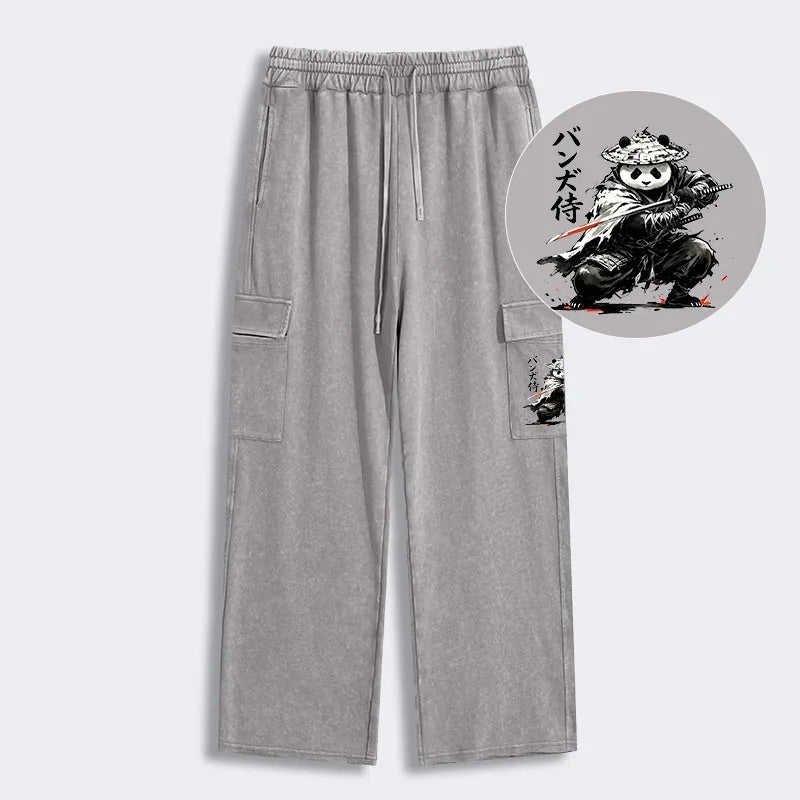 Kyoto-Lion Panda Samurai Warrior Washed Utility Sweatpants