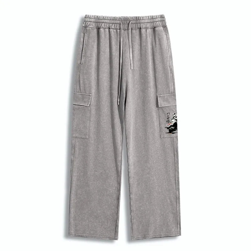 Kyoto-Lion Panda Samurai Warrior Washed Utility Sweatpants