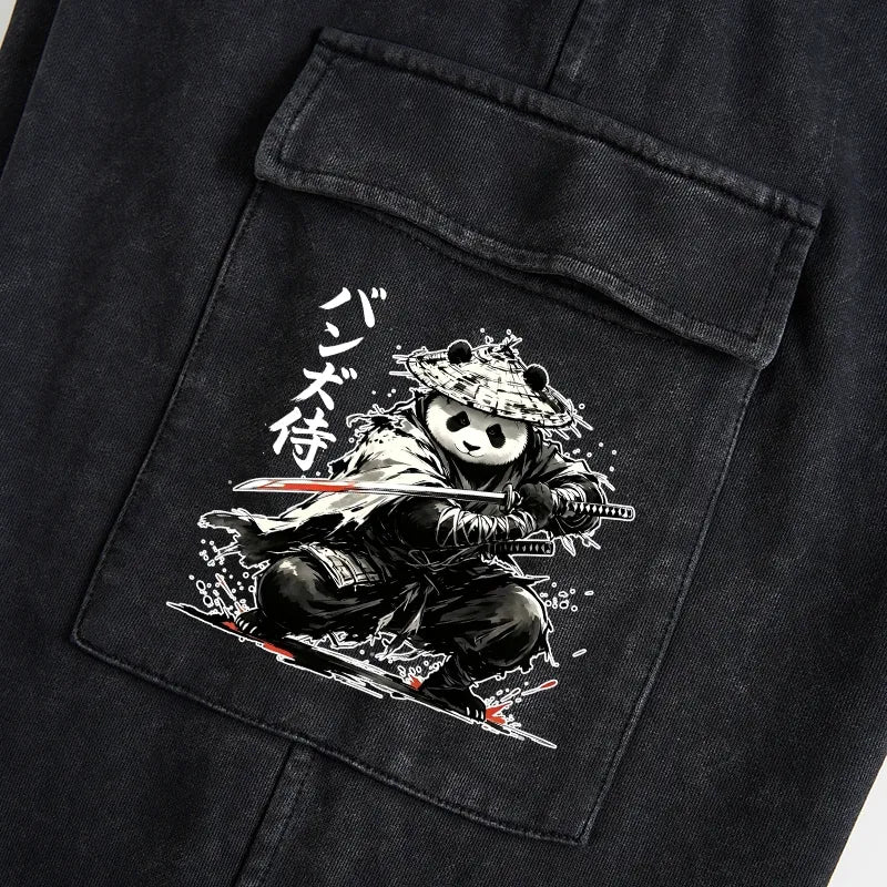 Kyoto-Lion Panda Samurai Warrior Washed Utility Sweatpants