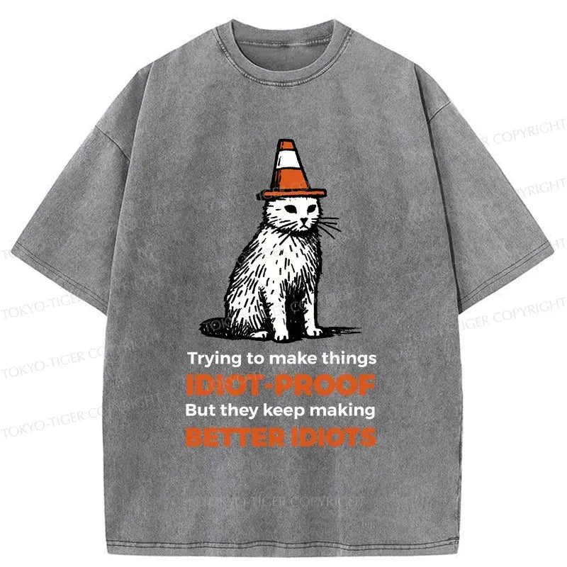 Kyoto-Lion Stupid Cat Washed T-Shirt