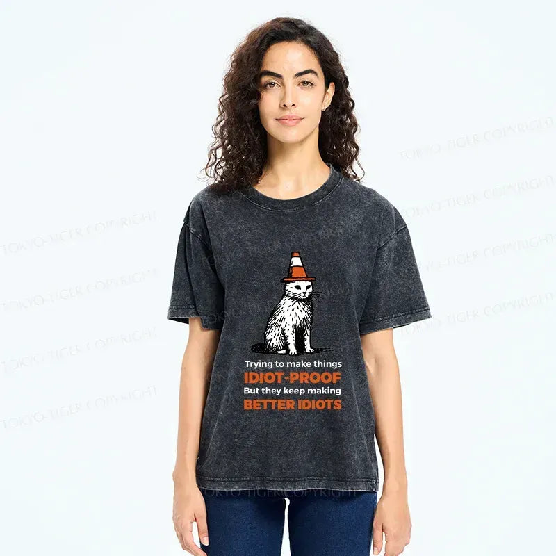 Kyoto-Lion Stupid Cat Washed T-Shirt