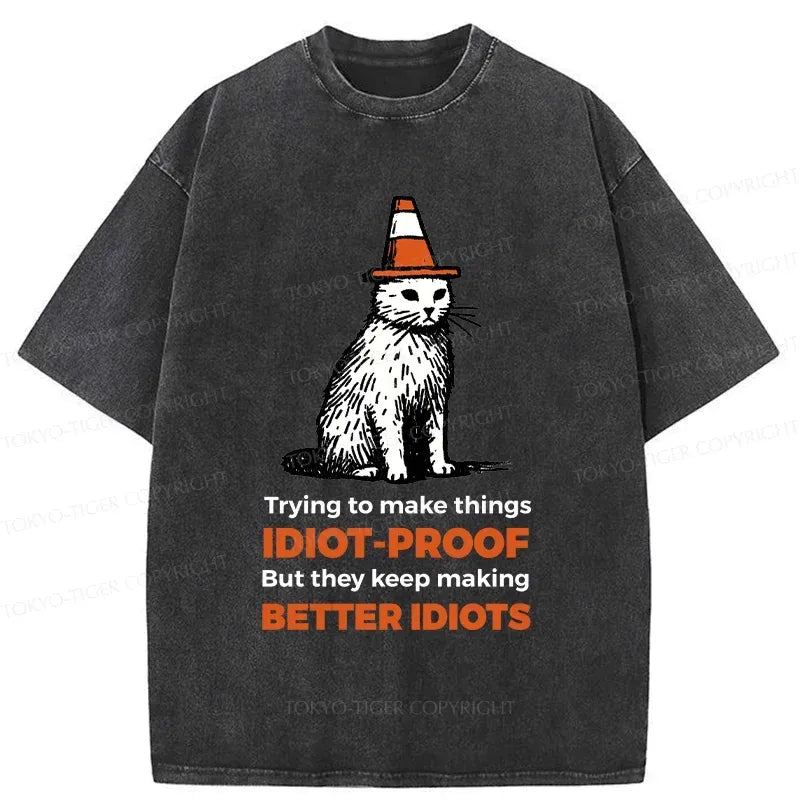 Kyoto-Lion Stupid Cat Washed T-Shirt