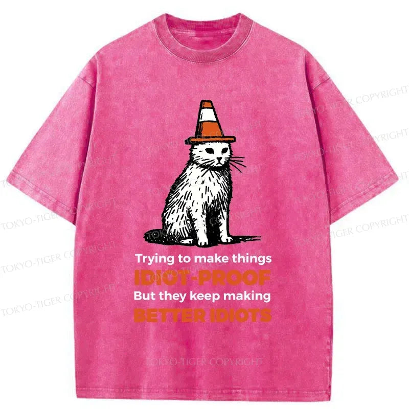 Kyoto-Lion Stupid Cat Washed T-Shirt