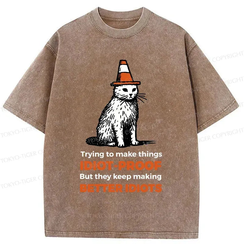 Kyoto-Lion Stupid Cat Washed T-Shirt