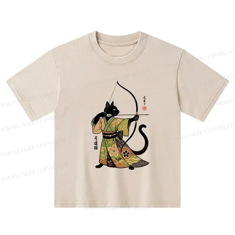Washed Japanese Cat T-Shirt for Daily Wear