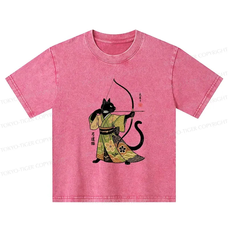 Washed Japanese Cat T-Shirt for Daily Wear
