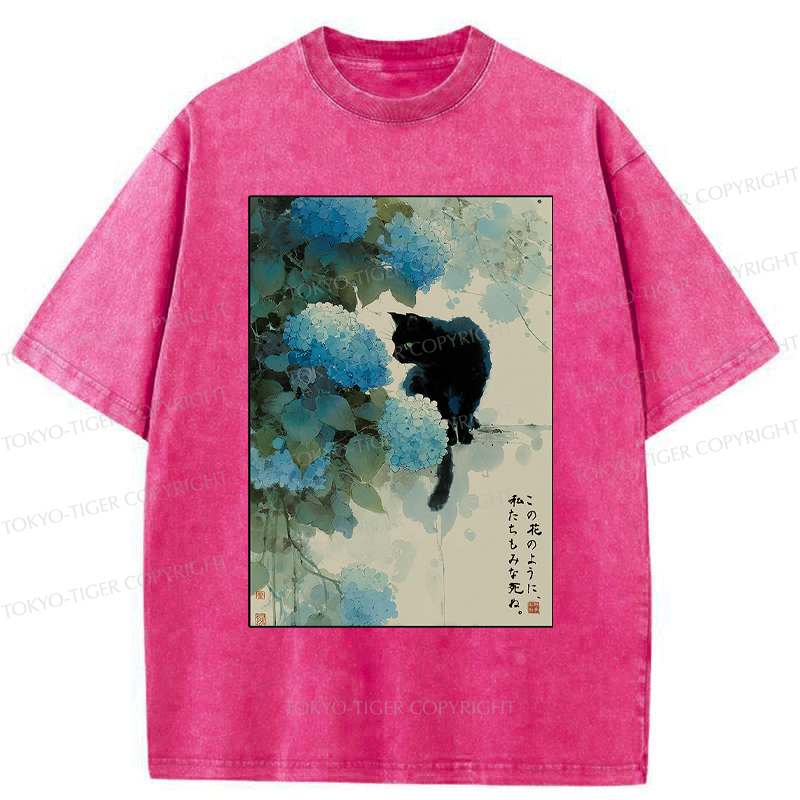 Hydrangea cat t-shirt for gift for her