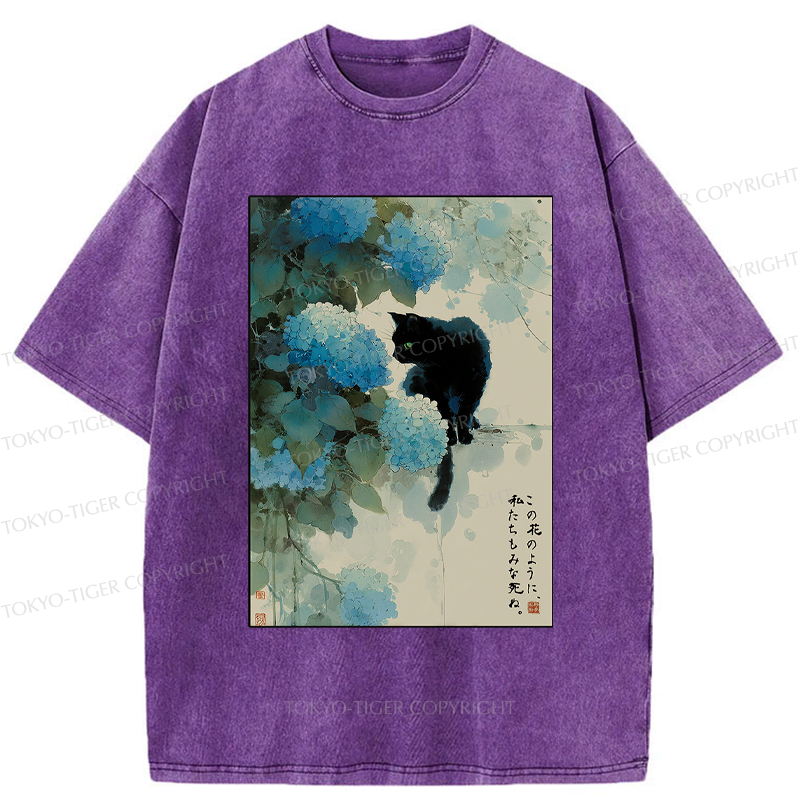 Hydrangea cat t-shirt for gift for her