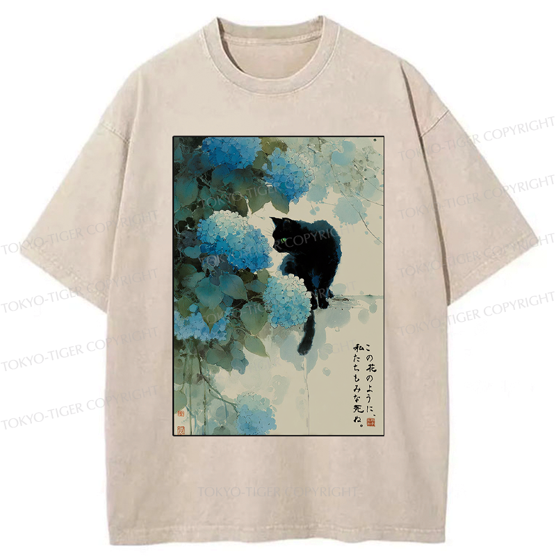 Hydrangea cat t-shirt for gift for her