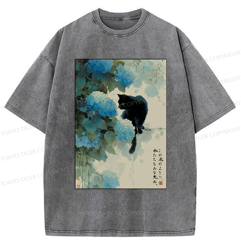 Hydrangea cat t-shirt for gift for her