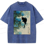 Kyoto-Lion Like This Flower, We All Die-Hydrangea&Cat Washed T-Shirt