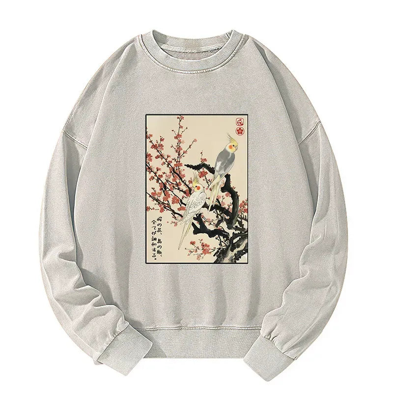 Kyoto-Lion Whispers of Silent Blossoms Washed Sweatshirt