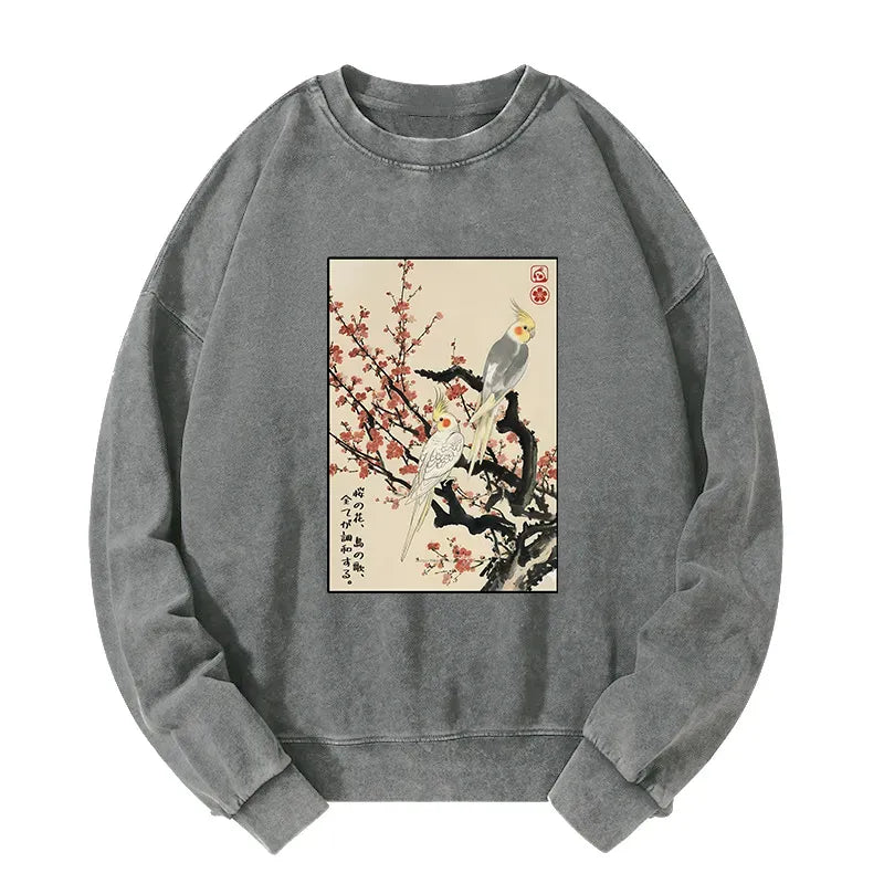 Kyoto-Lion Whispers of Silent Blossoms Washed Sweatshirt
