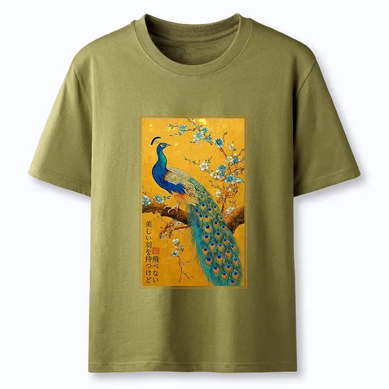 Japanese Culture Peacock T-Shirt for Summer