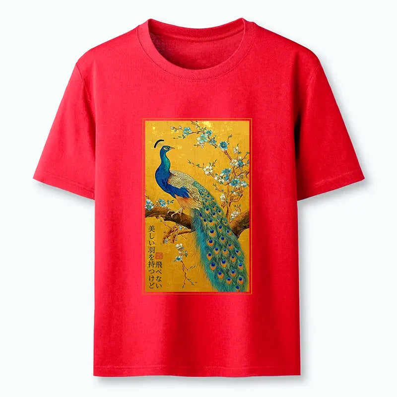Japanese Culture Peacock T-Shirt for Summer