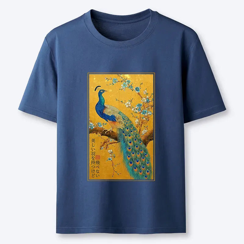 Japanese Culture Peacock T-Shirt for Summer