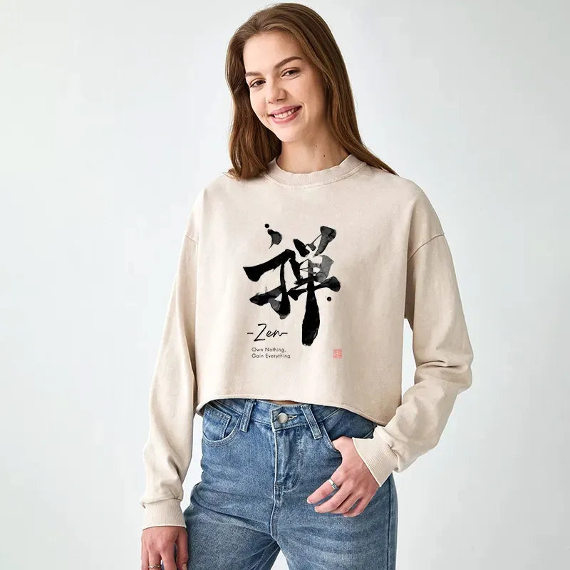 Japanese Zen crop sweatshirt for women