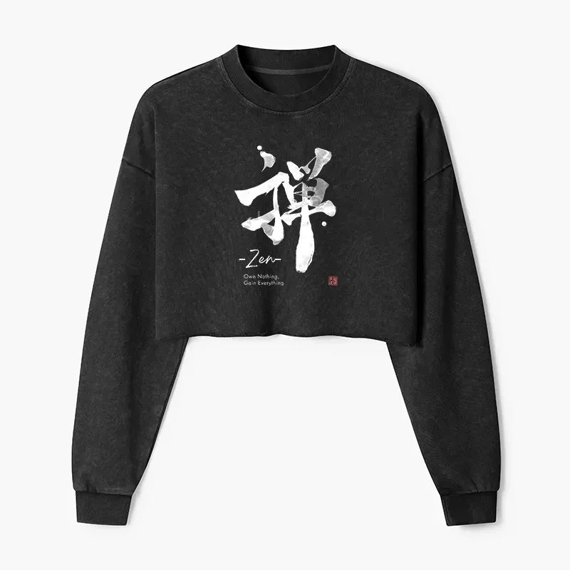 Japanese Zen crop sweatshirt for women