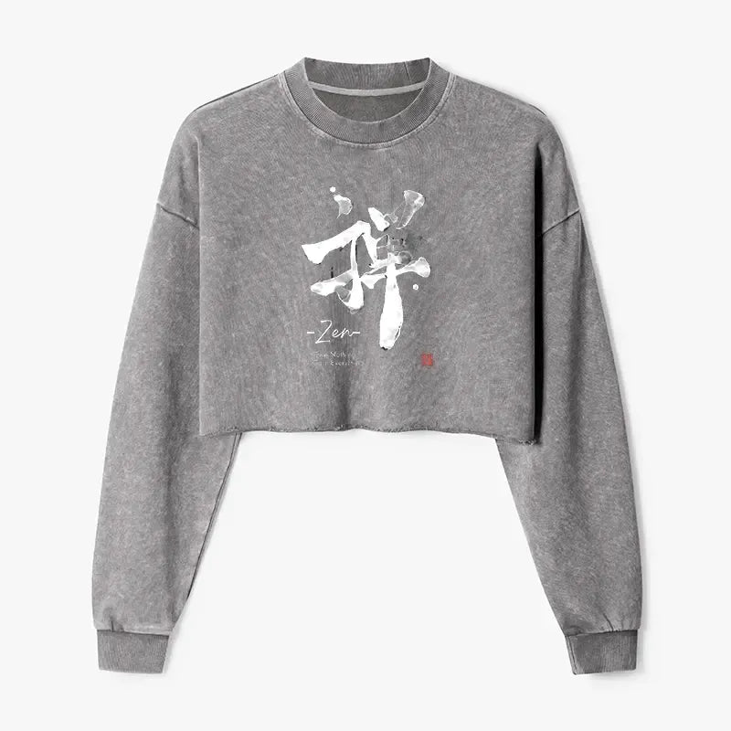 Japanese Zen crop sweatshirt for women