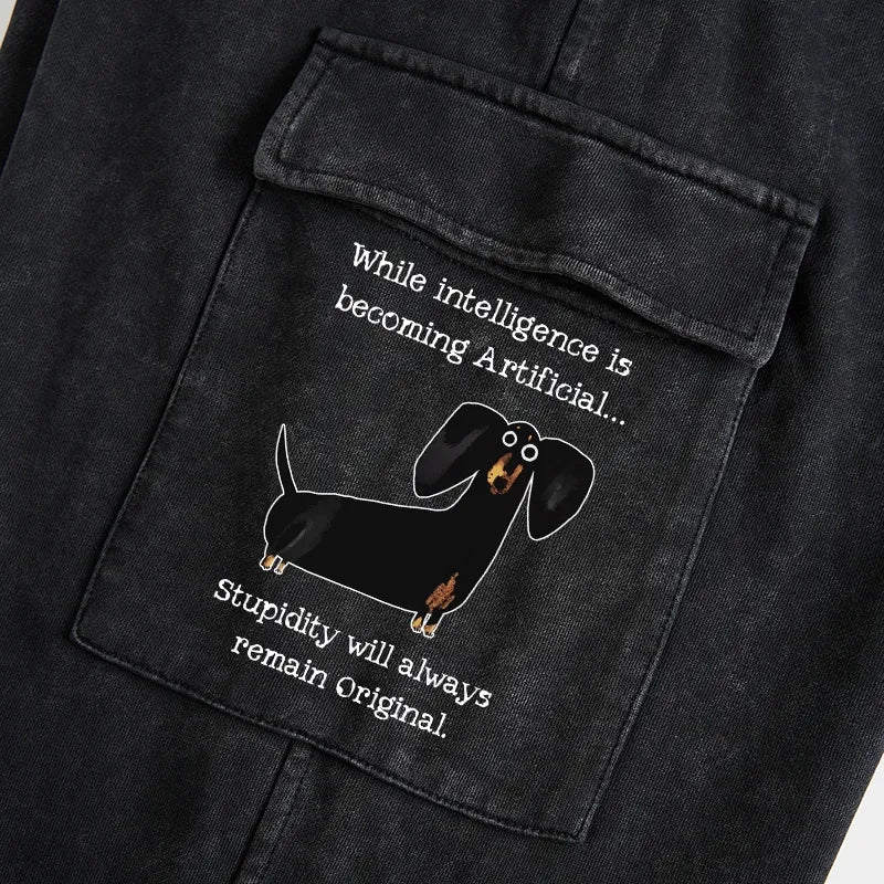 Kyoto-Lion Dachshund Real Humor Funny Meme Washed Utility Sweatpants