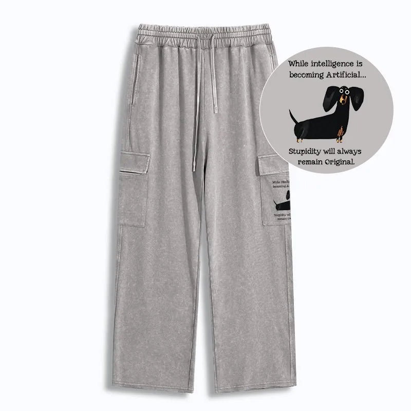 Kyoto-Lion Dachshund Real Humor Funny Meme Washed Utility Sweatpants