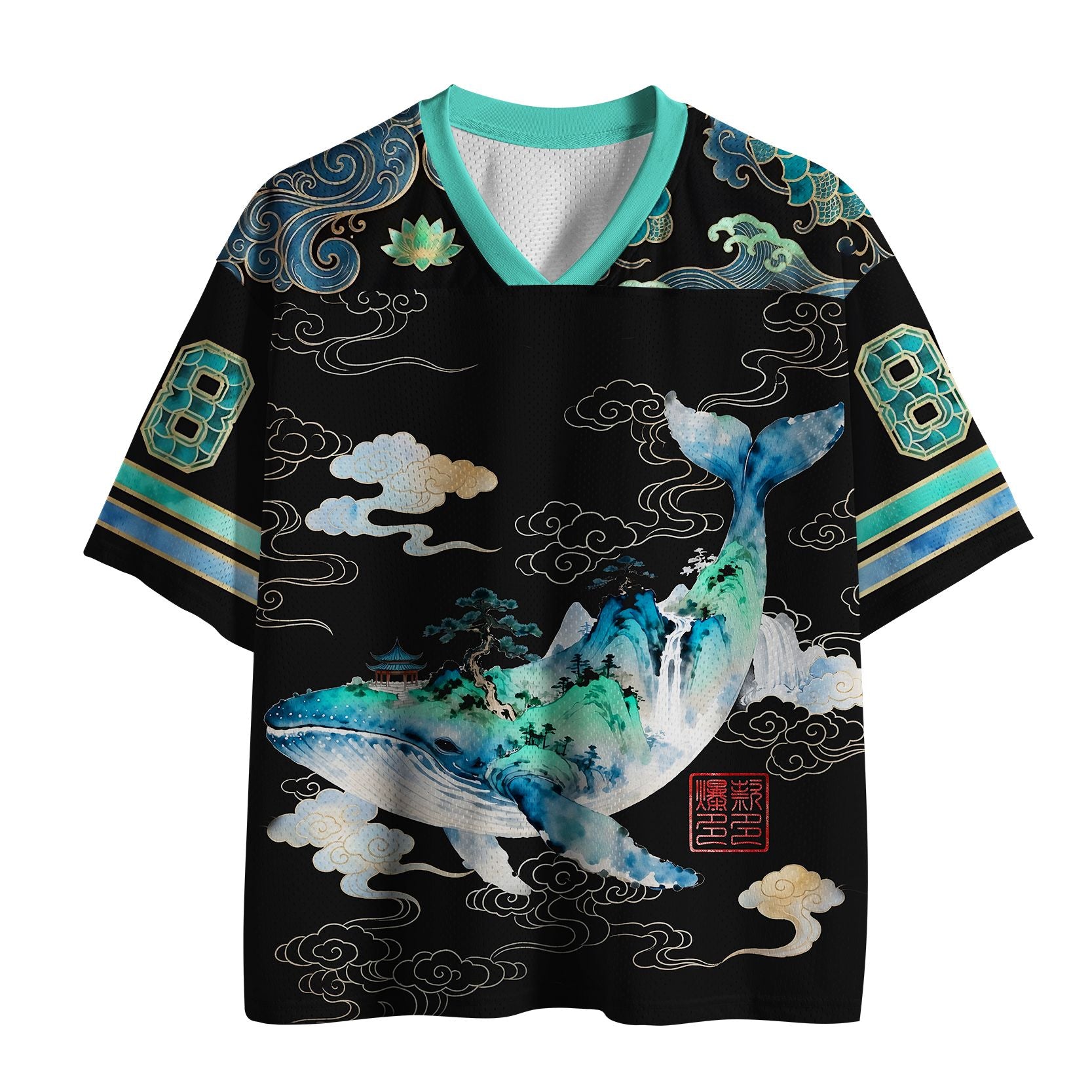 Whale Ink Painting Mesh Jersey for Beach