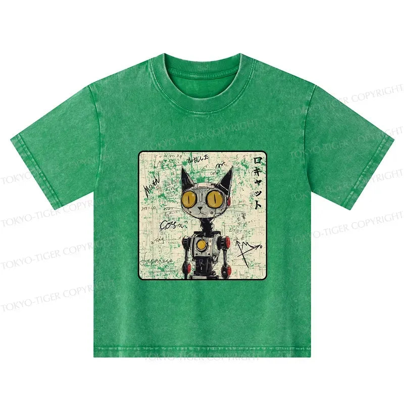 Washed Kyoto Robot Cat T-Shirt On Sale for Kids