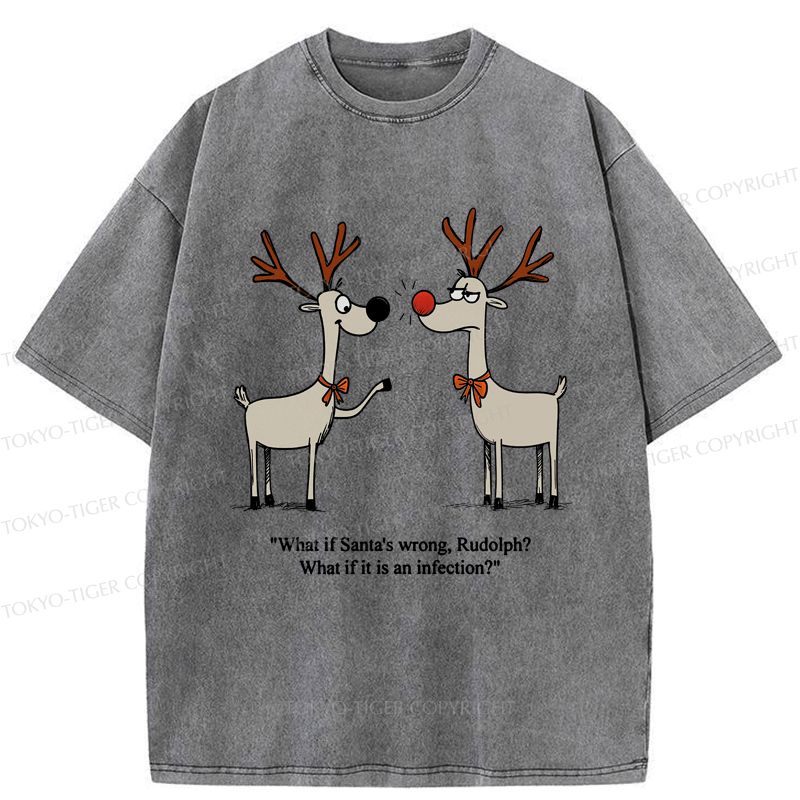 Kyoto-Lion A Reindeer's Doubt: Rudolph's Red Nose Washed T-Shirt