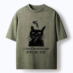 Kyoto-Lion Sassy Smoke Cat Morning Hater Meme Art Washed T-Shirt