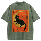 Black Cat Moon Ukiyo-e T-Shirt Best Seller