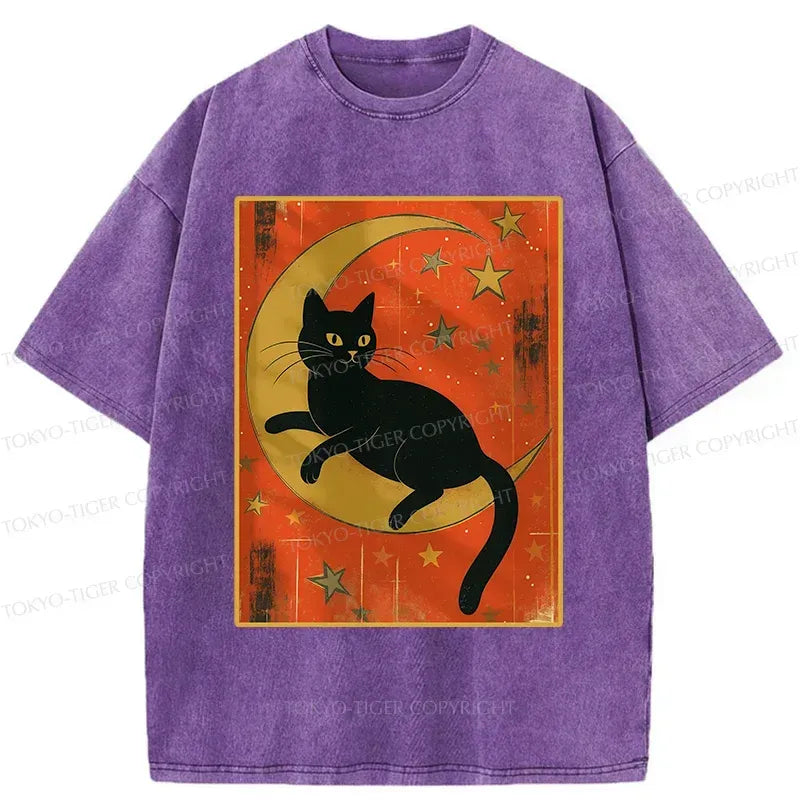Kyoto-Lion Black Cat On The Moon Washed T-Shirt