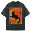 Kyoto-Lion Black Cat On The Moon Washed T-Shirt