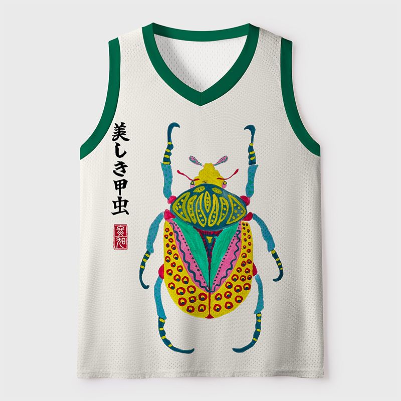 Kyoto-Lion Patterned Beetle Mesh Tank Top