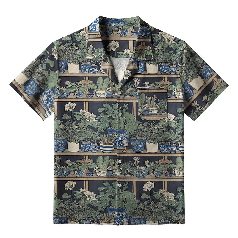 Kyoto-Lion Retro Potted Plants Aloha Hawaiian Shirt